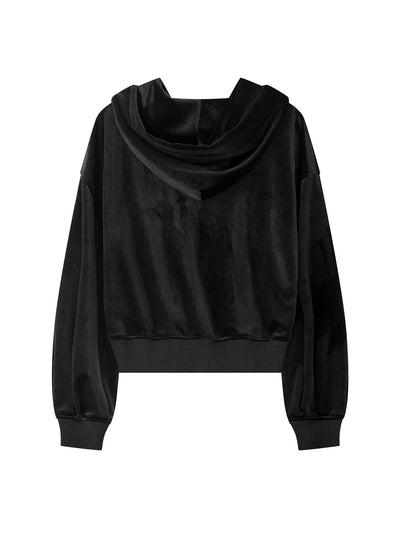 Cropped Velvet Hoodie
