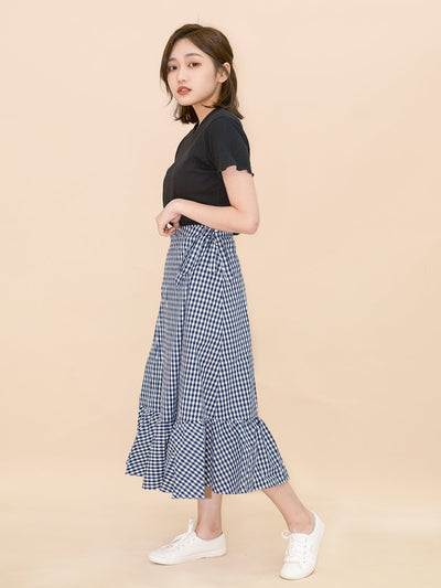 Kassidy Wrap Midi Skirt NAVY - DAG-DD8721-21ClassicNavyS - Blue White Checkers - S - D'ZAGE Designs