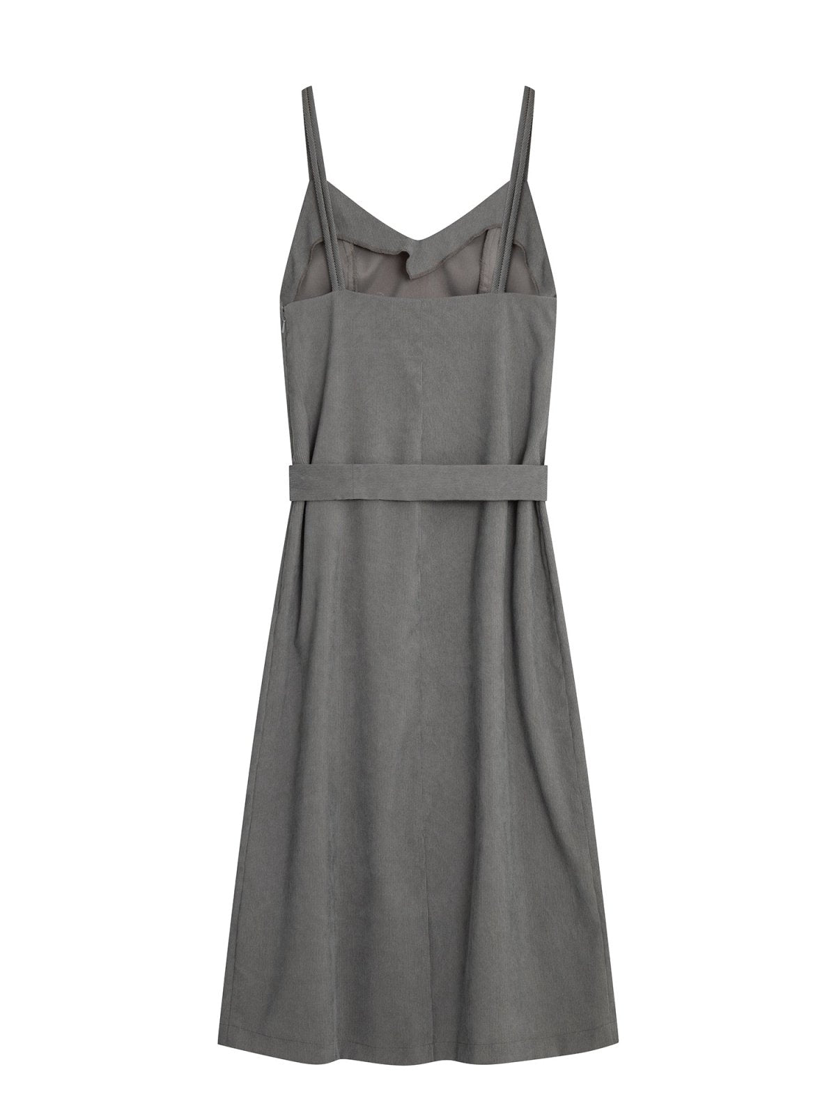 Corduroy Self Tie Maxi Dress - DAG-DD8518-21LightGrayF - Gray - F - D'ZAGE Designs