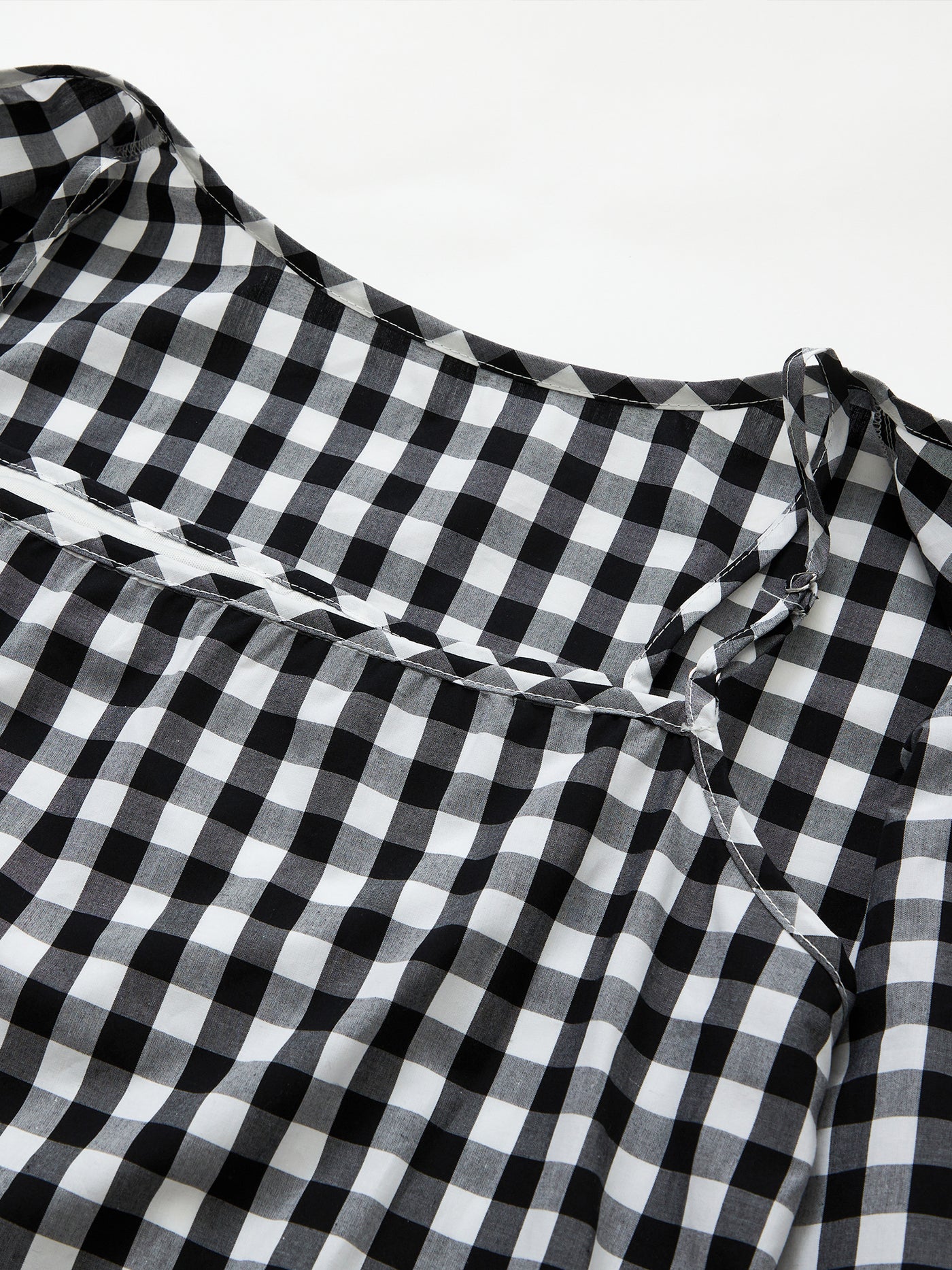 Checkered Tie-detailed Top Set BLACK