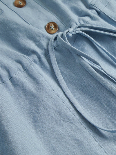 Freya Tie-Waist Button Front Romper - DAG-DD9334-22BabyBlueF - Baby Blue - F - D'ZAGE Designs