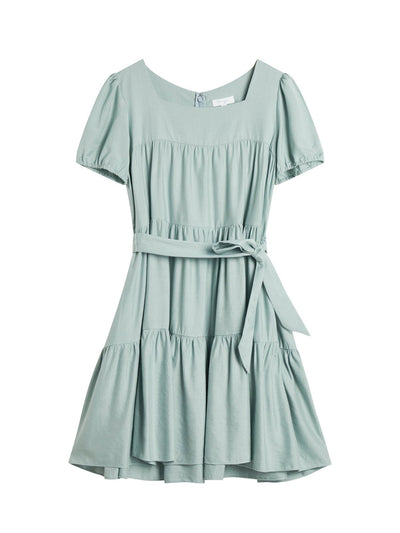 Harriet Tiered Puff Sleeve Dress - DAG-DD9448-22LtGreenF - Mint - F - D'ZAGE Designs