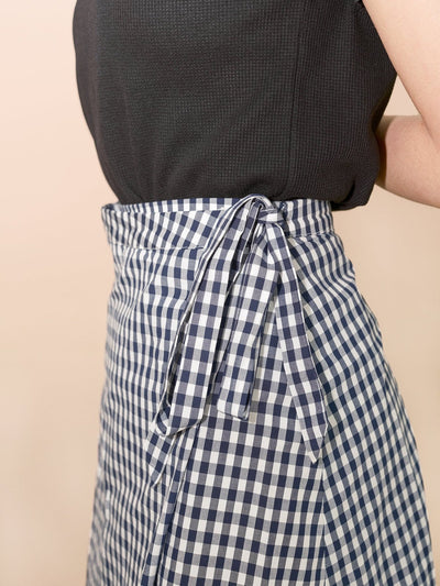 Kassidy Wrap Midi Skirt NAVY - DAG-DD8721-21ClassicNavyS - Blue White Checkers - S - D'ZAGE Designs