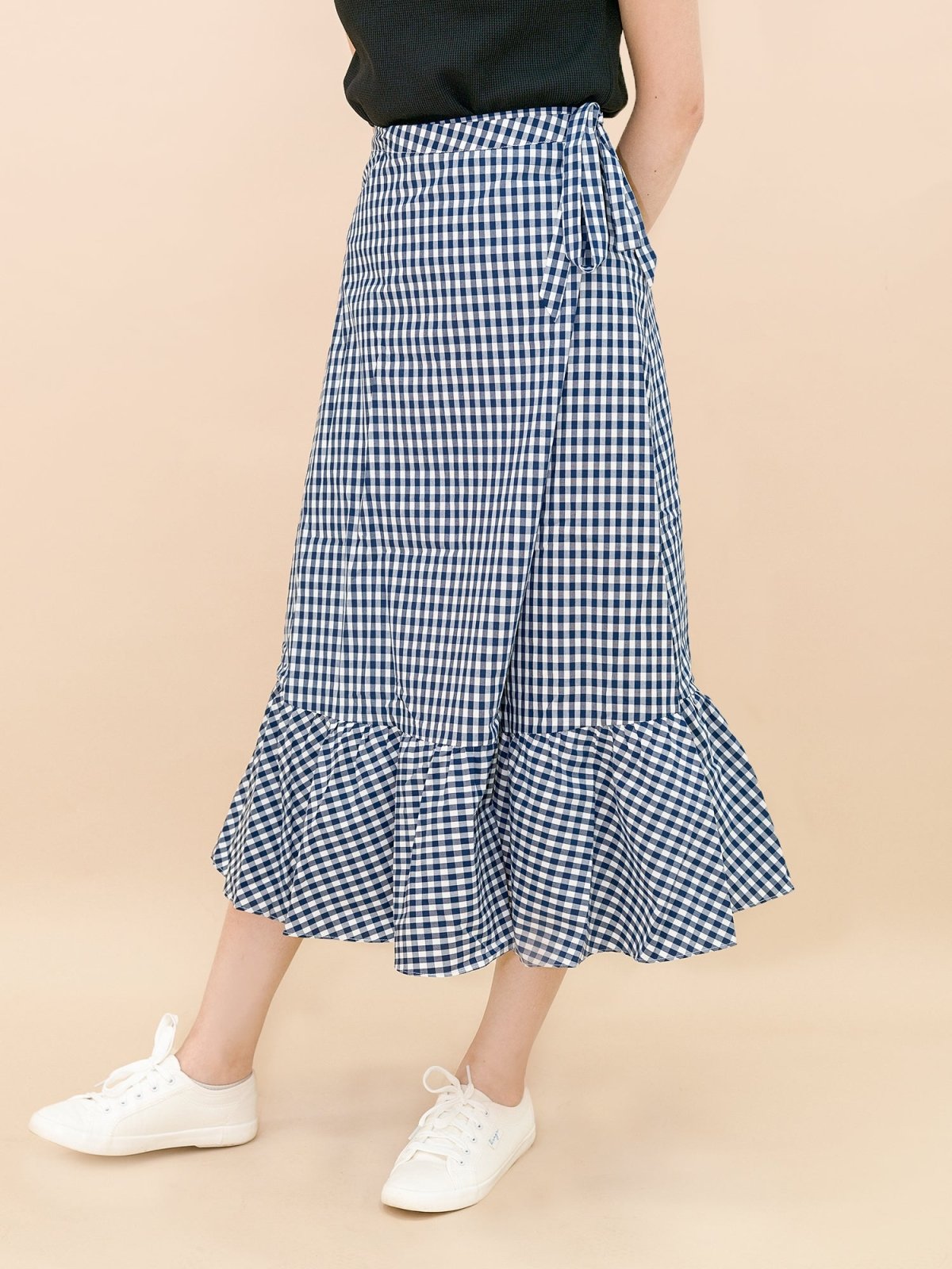 Kassidy Wrap Midi Skirt NAVY - DAG-DD8721-21ClassicNavyS - Blue White Checkers - S - D'ZAGE Designs