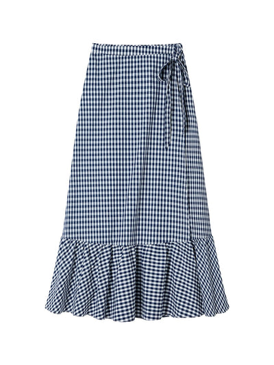 Kassidy Wrap Midi Skirt NAVY - DAG-DD8721-21ClassicNavyS - Blue White Checkers - S - D'ZAGE Designs