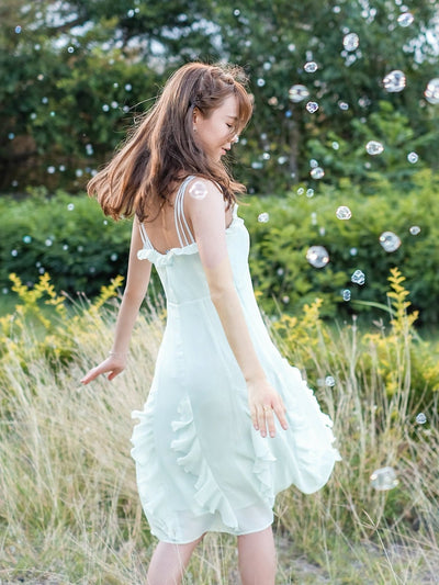 A-Line Ruffle Midi Dress SEA FOAM - DAG-DD7839-21SeaFoamS - Mint - S - D'ZAGE Designs