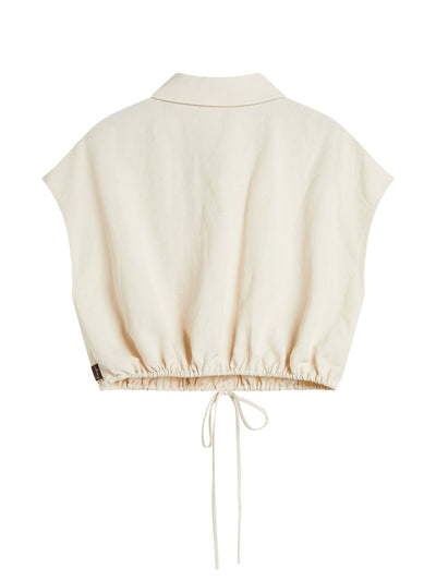 Lily Tie Waist Crop Shirt - DAG-DD9466-22AlmondCreamF - Almond Cream - F - D'ZAGE Designs