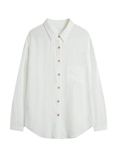 Cleo Semi Transparent Button Down Shirt IVORY - DAG-DD9482-22MochiIvoryF - Marshmallow White - F - D'ZAGE Designs