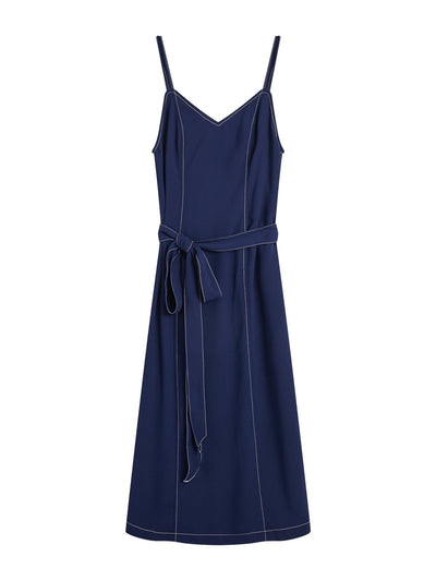 Self Tie Maxi Dress NAVY - DAG-DD8518-21NavyF - Navy Blue - F - D'ZAGE Designs