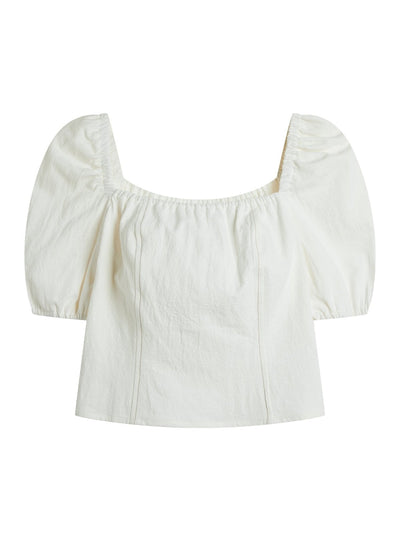 Kyla Square Neck Contrast Line Top - DAG-DD9500-22MochiIvoryF - Mochi Ivory - F - D'ZAGE Designs