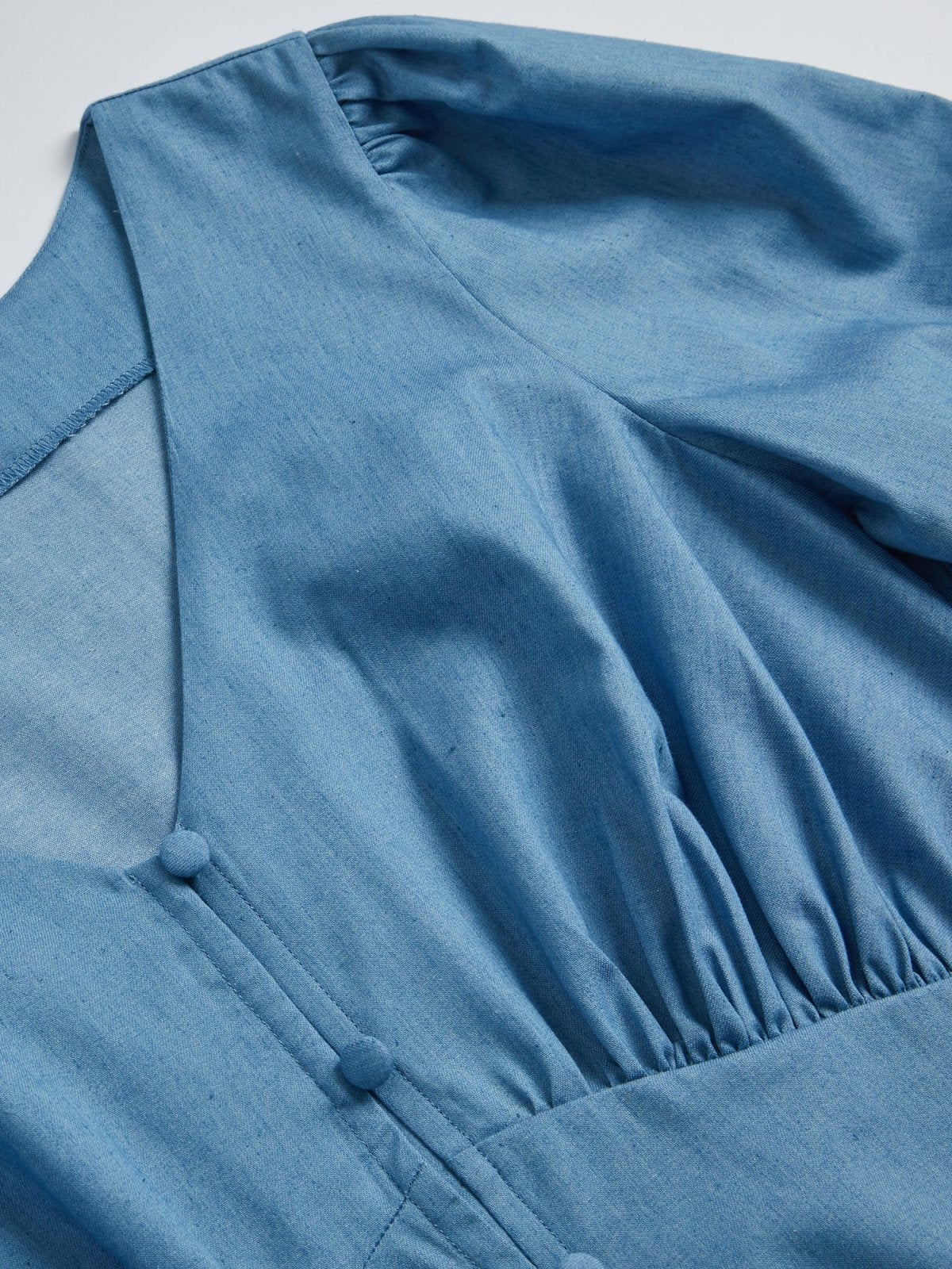 V-neck Pleated Mini Dress - DAG-DD9148-22LightDenimS - Baby Blue - S - D'ZAGE Designs