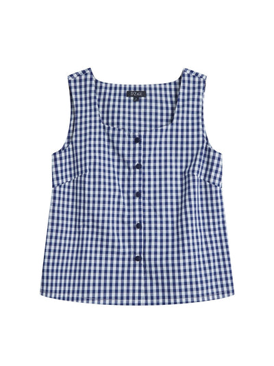 Checkered Button-up Top CLASSIC NAVY - DAG-DD8512-21ClassicNavyF - Blue White Checkers - F - D'ZAGE Designs