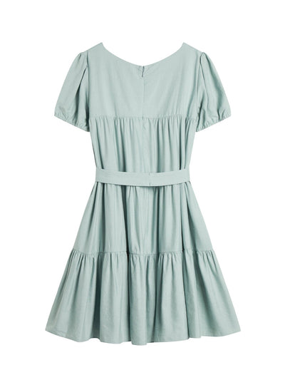 Harriet Tiered Puff Sleeve Dress - DAG-DD9448-22LtGreenF - Mint - F - D'ZAGE Designs