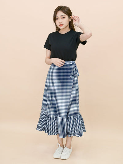 Kassidy Wrap Midi Skirt NAVY - DAG-DD8721-21ClassicNavyS - Blue White Checkers - S - D'ZAGE Designs