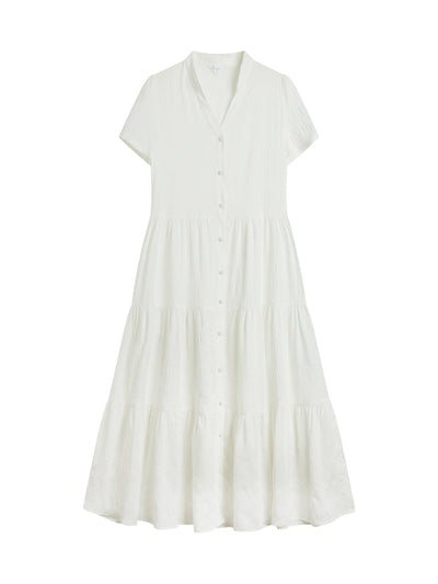 Skye Tiered Button Front Midi Dress - DAG-DD9150-22IvoryF - Mochi Ivory - F - D'ZAGE Designs