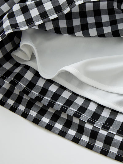 Checkered Tie-detailed Top Set BLACK