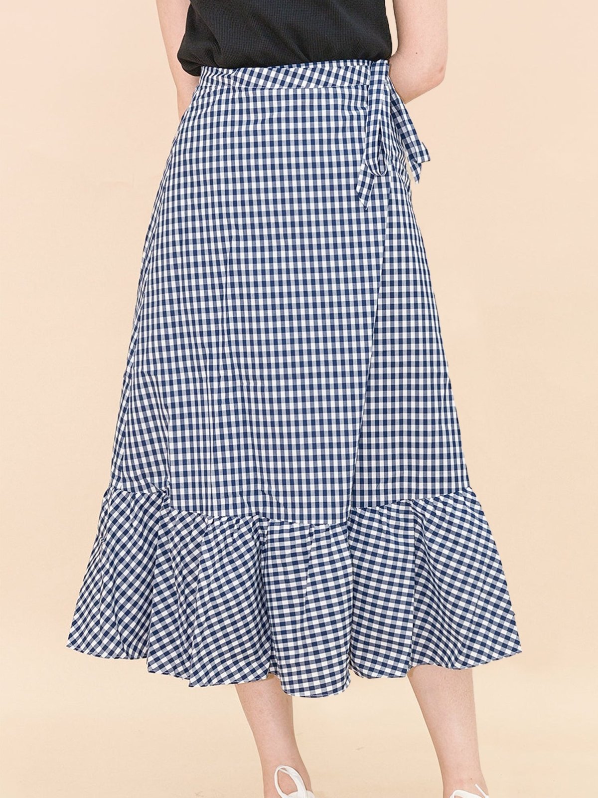 Kassidy Wrap Midi Skirt NAVY - DAG-DD8721-21ClassicNavyS - Blue White Checkers - S - D'ZAGE Designs