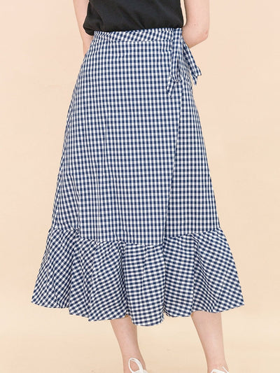 Kassidy Wrap Midi Skirt NAVY - DAG-DD8721-21ClassicNavyS - Blue White Checkers - S - D'ZAGE Designs