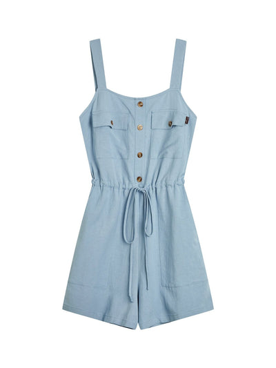 Freya Tie-Waist Button Front Romper - DAG-DD9334-22BabyBlueF - Baby Blue - F - D'ZAGE Designs