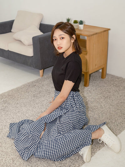 Kassidy Wrap Midi Skirt NAVY - DAG-DD8721-21ClassicNavyS - Blue White Checkers - S - D'ZAGE Designs