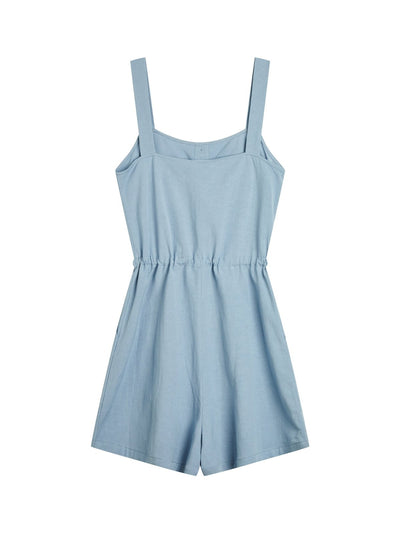 Freya Tie-Waist Button Front Romper - DAG-DD9334-22BabyBlueF - Baby Blue - F - D'ZAGE Designs