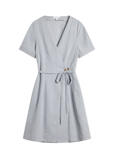 Kye Plaid Wrap Mini Dress - DAG-DD9476-22GrayGinghamF - Gray - F - D'ZAGE Designs
