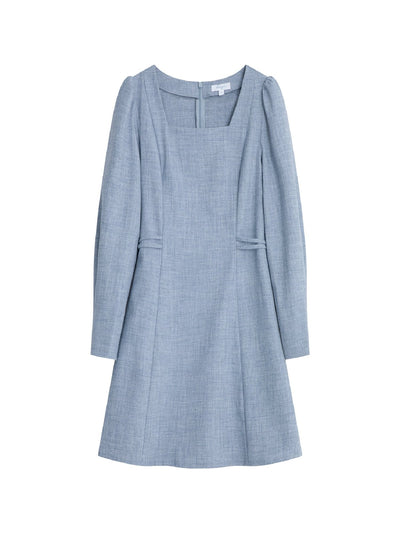 Square Neck Pintuck Mini Dress - DAG-DD9049-22LightBlueF - Baby Blue - F - D'ZAGE Designs