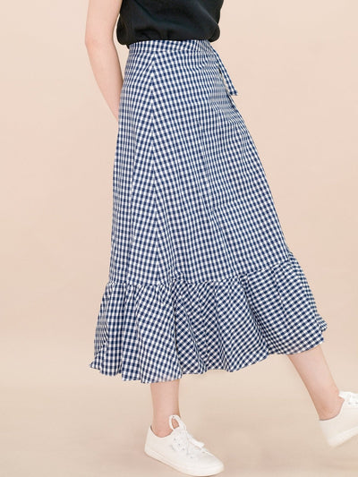 Kassidy Wrap Midi Skirt NAVY - DAG-DD8721-21ClassicNavyS - Blue White Checkers - S - D'ZAGE Designs
