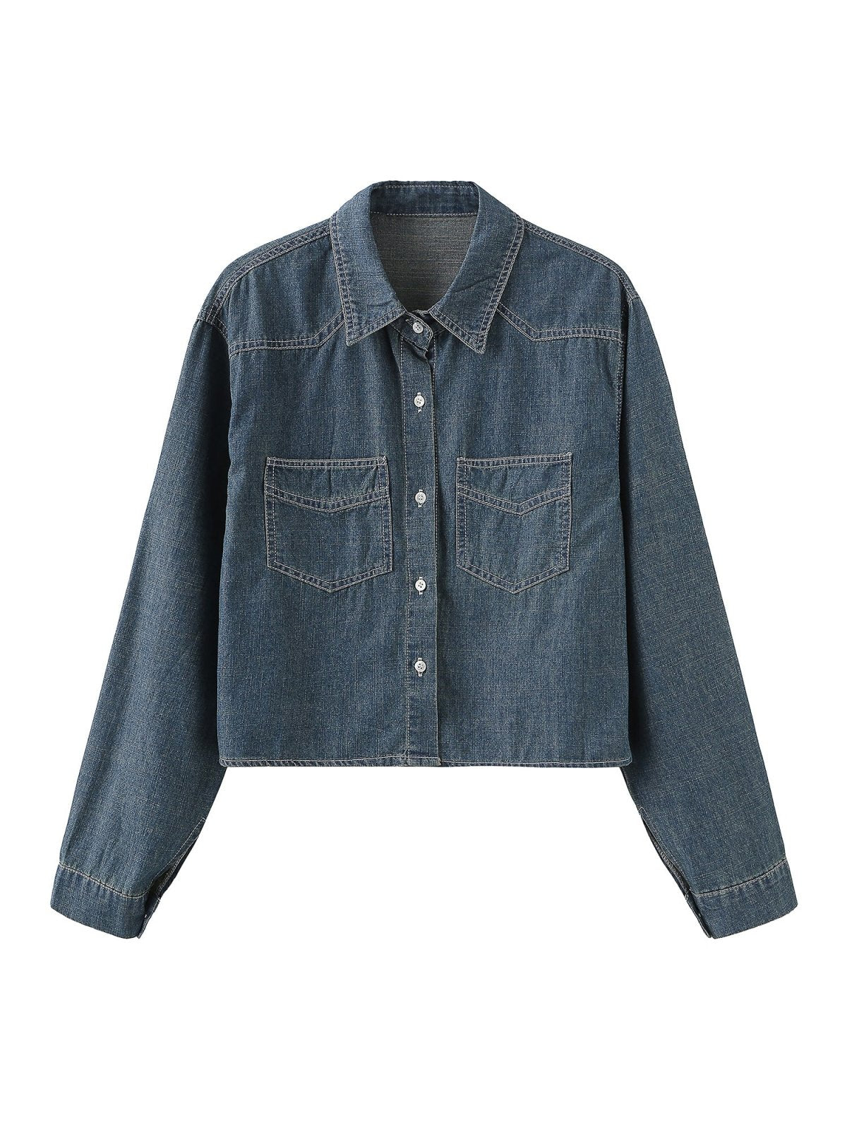 Denim Crop Shirt - DAG-G-9638-22DenimF - Denim - F - D'ZAGE Designs
