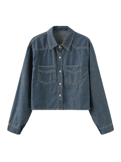 Denim Crop Shirt - DAG-G-9638-22DenimF - Denim - F - D'ZAGE Designs