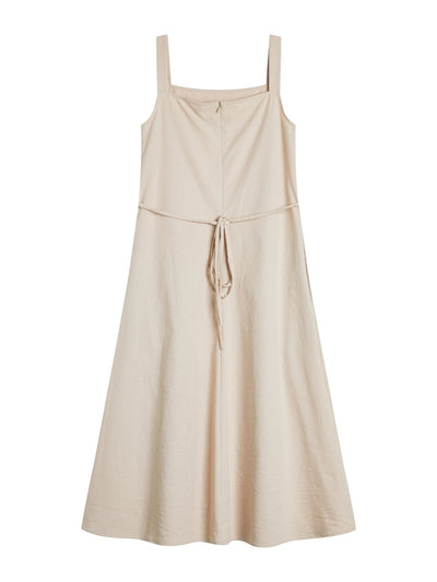 Nora Tie waist Midi Dress - DAG-DD9537-22AlmondF - Almond Cream - F - D'ZAGE Designs