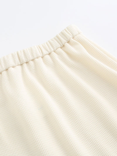 Noel Waffle Tie Waist Mini Skirt - DAG-DD9622-22SnowF - Almond Cream - F - D'ZAGE Designs