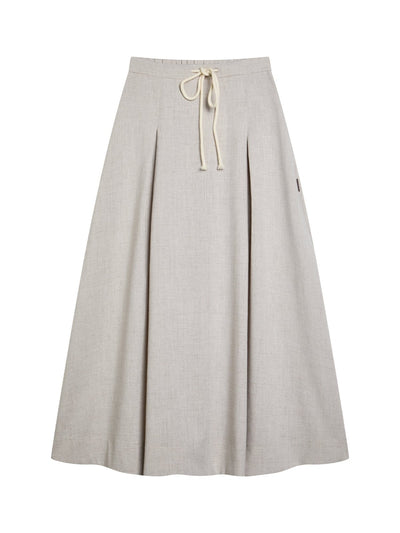 Belle Tie Waist Flare Midi Skirt - DAG-DD9534-22ChalkF - Gray - F - D'ZAGE Designs
