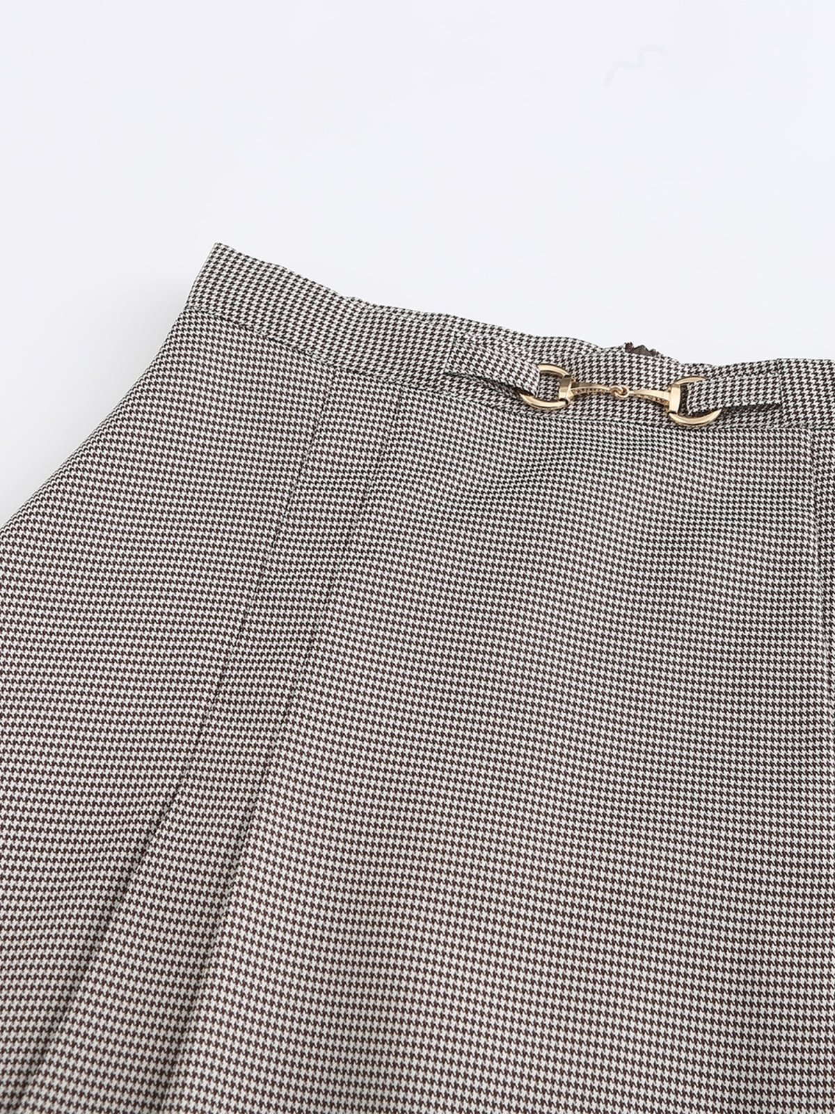 Harper Houndstooth Buckle Pleated Skirt - DAG-DD0067-22BrownieS - Brownie - S - D'ZAGE Designs