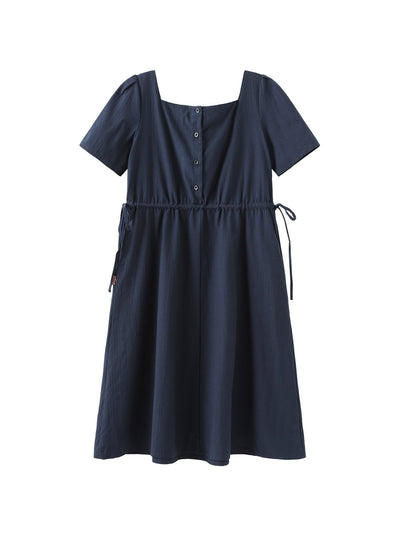 Kino Cotton Two-Way Square Neck Dress - DAG-DD0155-23NavyF - Navy Blue - F - D'ZAGE Designs