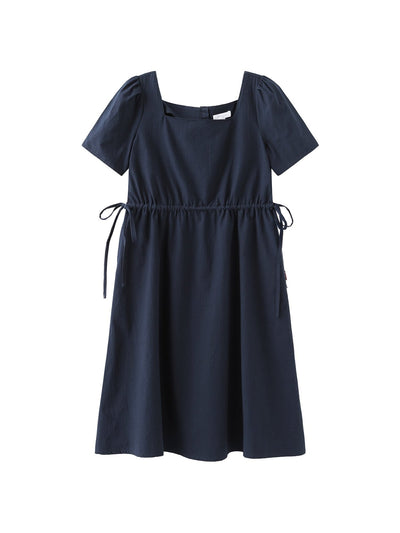 Kino Cotton Two-Way Square Neck Dress - DAG-DD0155-23NavyF - Navy Blue - F - D'ZAGE Designs