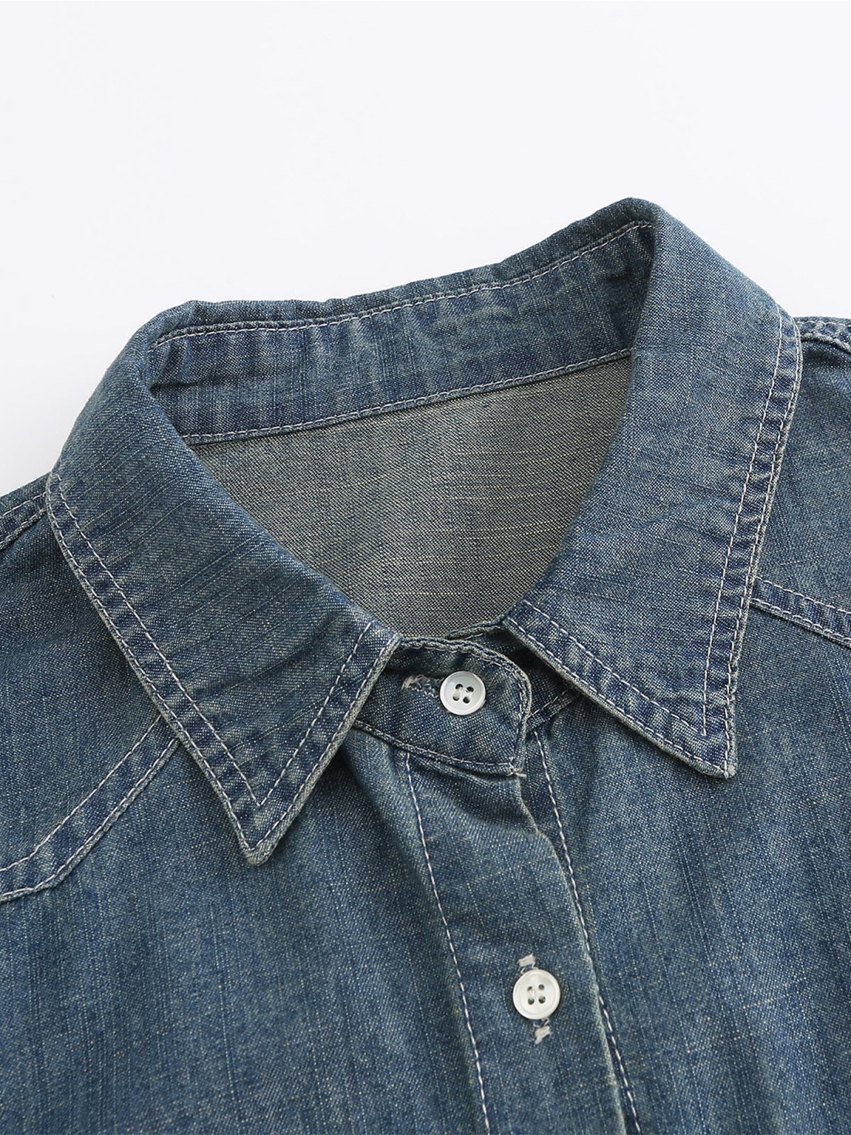 Denim Crop Shirt - DAG-G-9638-22DenimF - Denim - F - D'ZAGE Designs