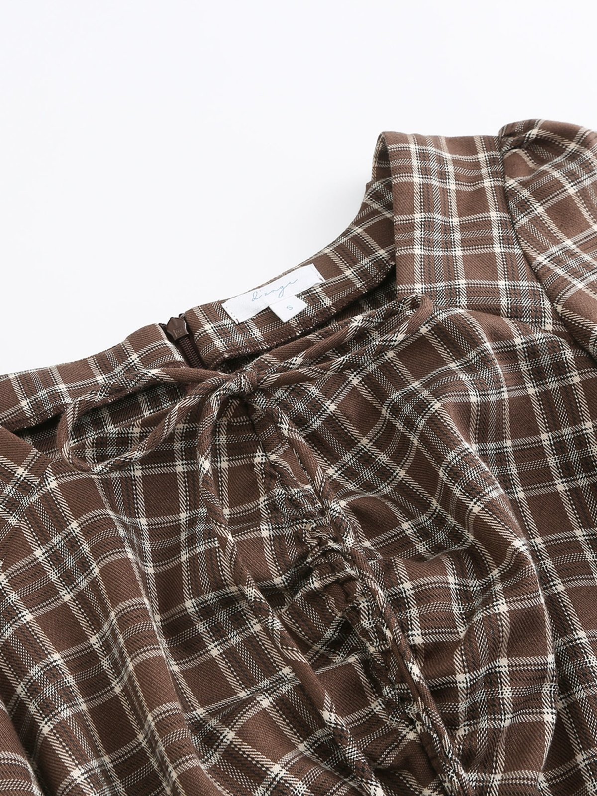 Bryne Plaid Gathered Ruffles Hem Top - DAG-DD9891-22BrownieS - Brownie - S - D'ZAGE Designs