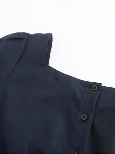 Kino Cotton Two-Way Square Neck Dress - DAG-DD0155-23NavyF - Navy Blue - F - D'ZAGE Designs