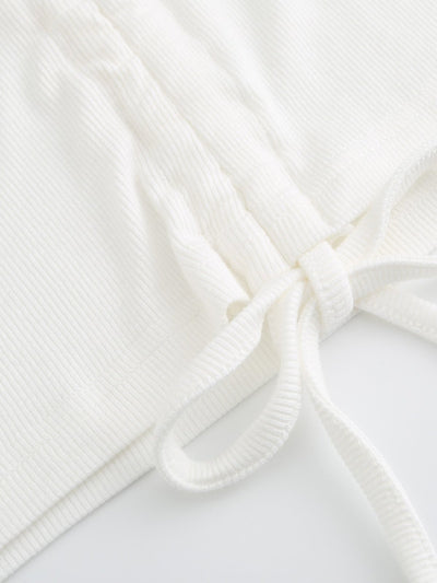 Quinn Shirring Tie Front Top - DAG-8-9593-22MarshmallowWhiteF - Marshmallow White - F - D'ZAGE Designs