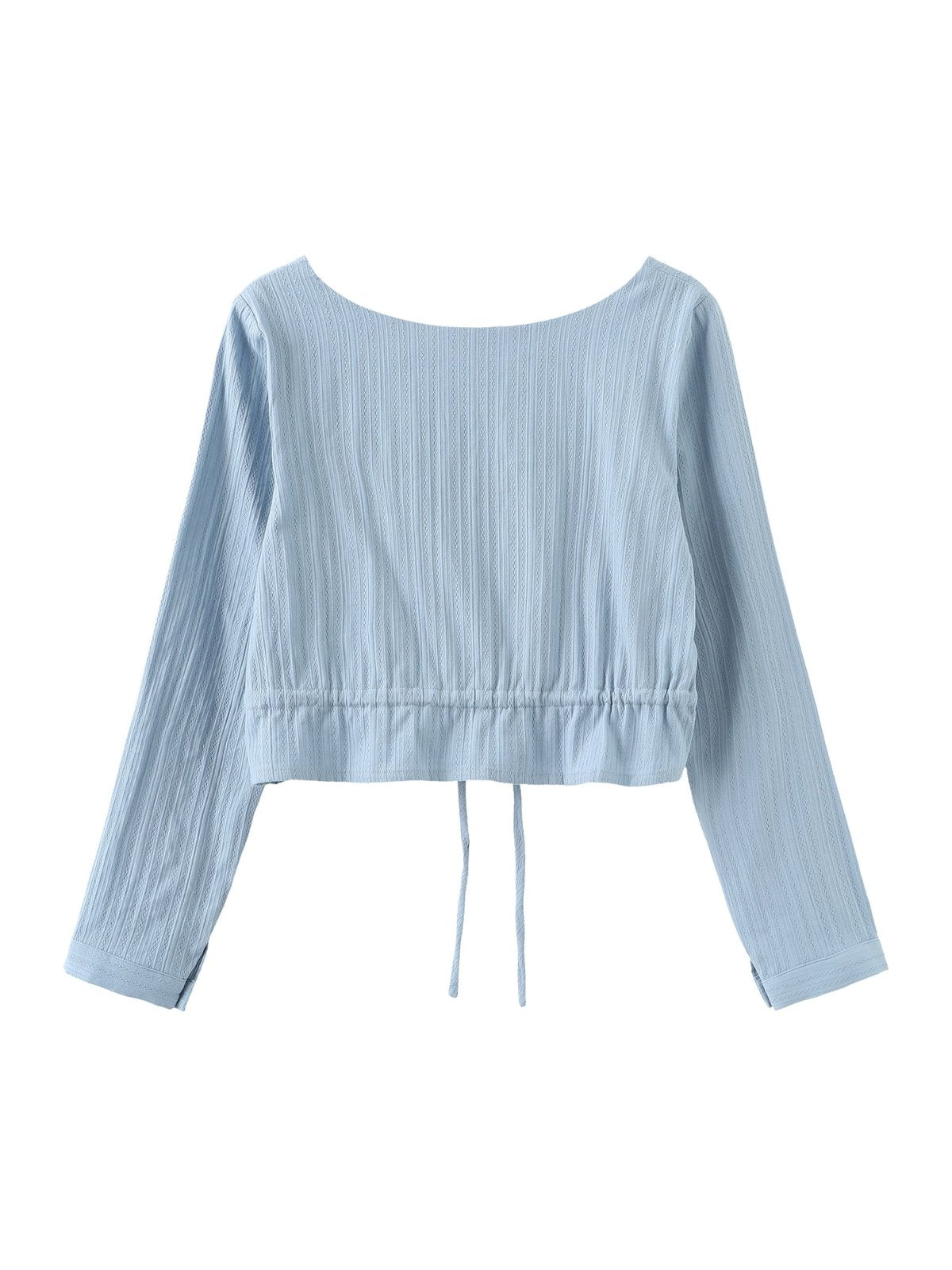 Stella Square Neck Tie Waist Top - DAG-DD9614-22BlueF - Baby Blue - F - D'zage Designs