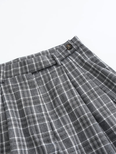 Penny Plaid Wide Leg Trousers - DAG-DD8516-23GrayPlaidS - Dark Gray - S - D'ZAGE Designs