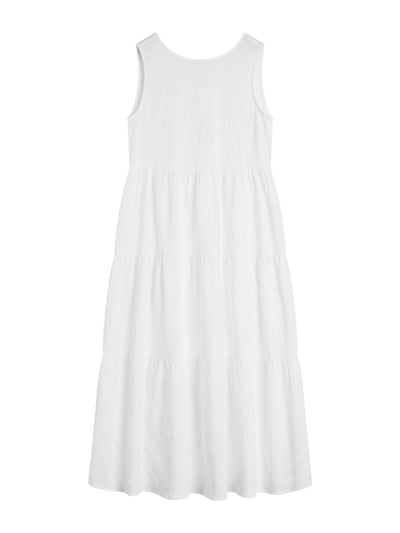 Ellen Tie Back Tiered Maxi Dress - DAG-DD9538-22MochiIvoryF - Marshmallow White - F - D'ZAGE Designs