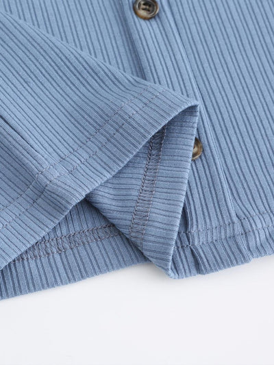 Erin Square Neck Button Front Top - DAG-8-9594-22SlateF - Baby Blue - F - D'ZAGE Designs