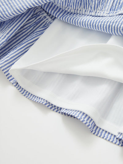 Striped Tiered Mini Dress BLUE WHITE STRIPE - DAG-DD8517-21BlueWhiteStripeF - Blue White Stripes - F - D'ZAGE Designs