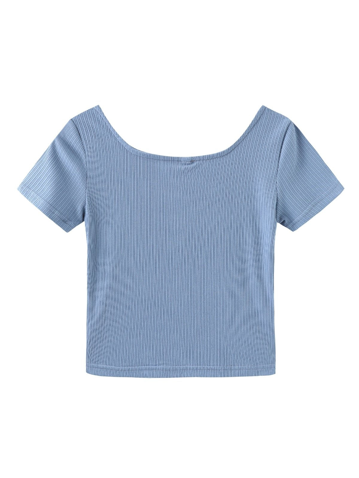 Erin Square Neck Button Front Top - DAG-8-9594-22SlateF - Baby Blue - F - D'ZAGE Designs