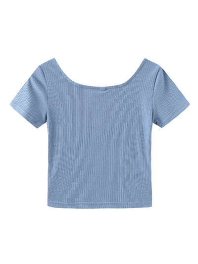 Erin Square Neck Button Front Top - DAG-8-9594-22SlateF - Baby Blue - F - D'ZAGE Designs