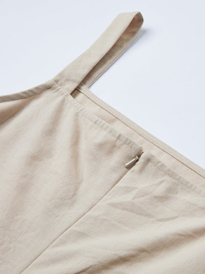 Nora Tie waist Midi Dress - DAG-DD9537-22AlmondF - Almond Cream - F - D'ZAGE Designs