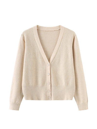 Quincy V-neck Knitted Cardigan - DAG-G-9639-22AlmondF - Almond Cream - F - D'ZAGE Designs