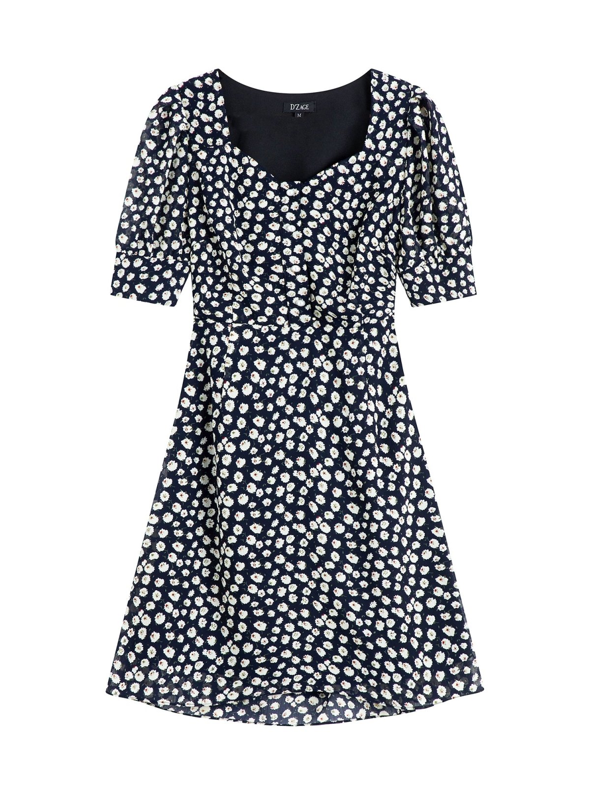 Floral Print Cut Out Back Dress - DAG-DD7842-21WhiteflowerswithbluebackgroundS - Navy White Floral - S - D'ZAGE Designs
